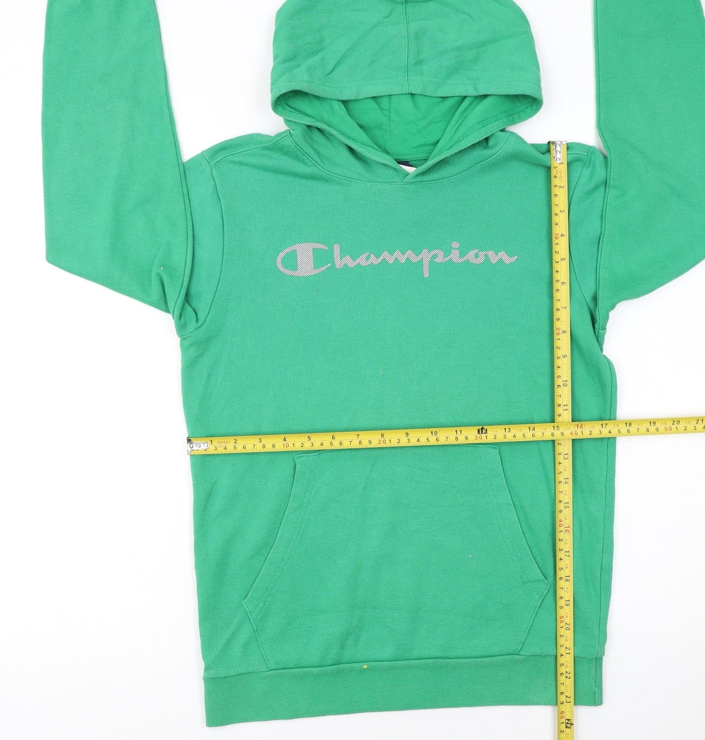 Champion Boys Green Pullover Hoodie 13-14 Years Logo Graphic Cotton Blend