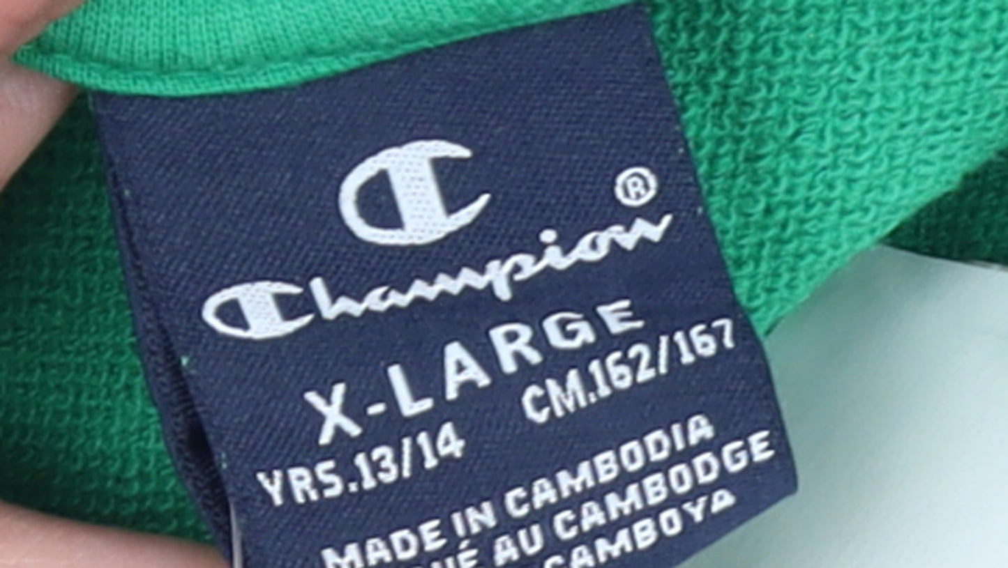Champion Boys Green Pullover Hoodie 13-14 Years Logo Graphic Cotton Blend