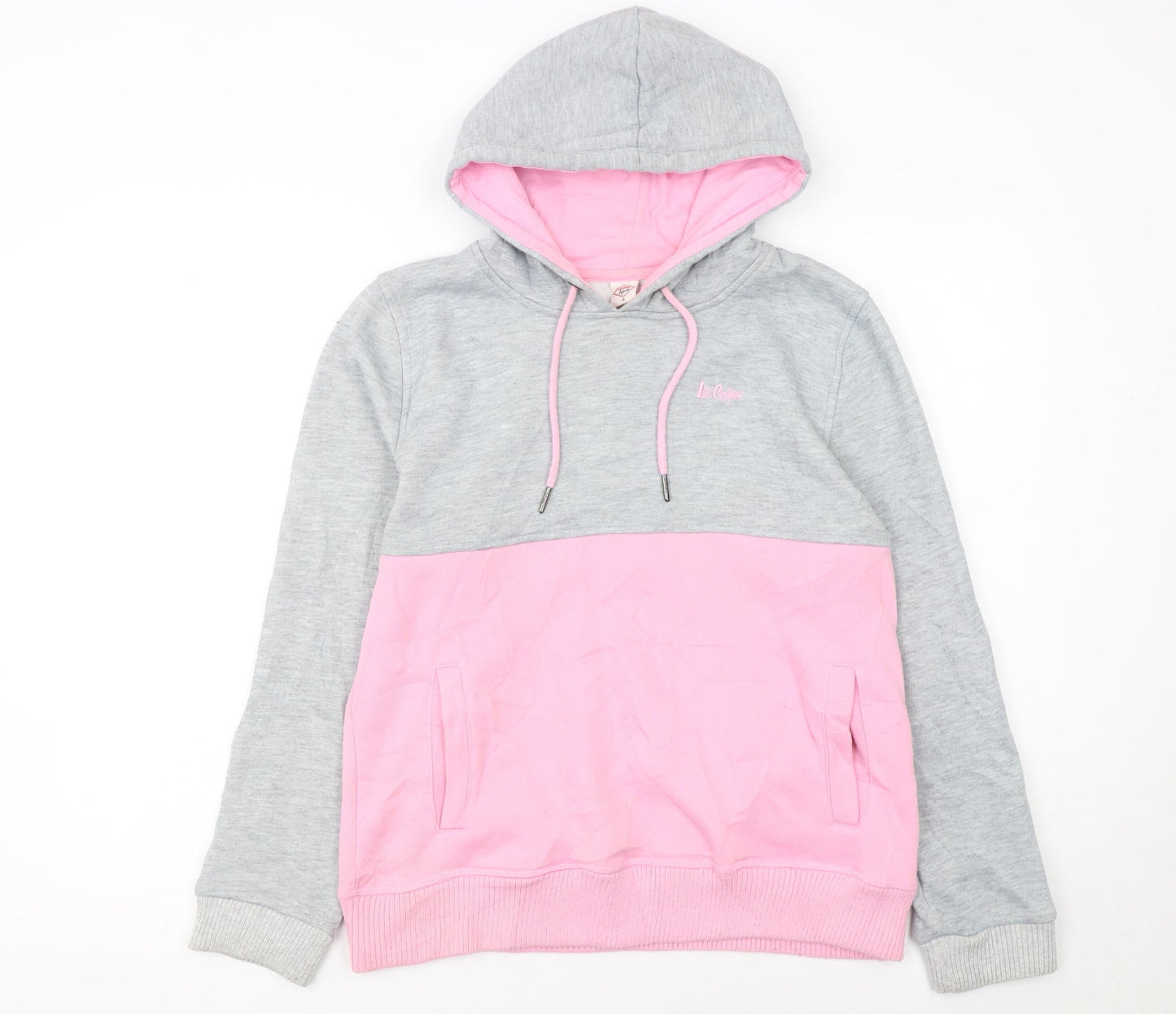 Lee Cooper Women Grey Pink Pullover Hoodie Size 12 Colourblock