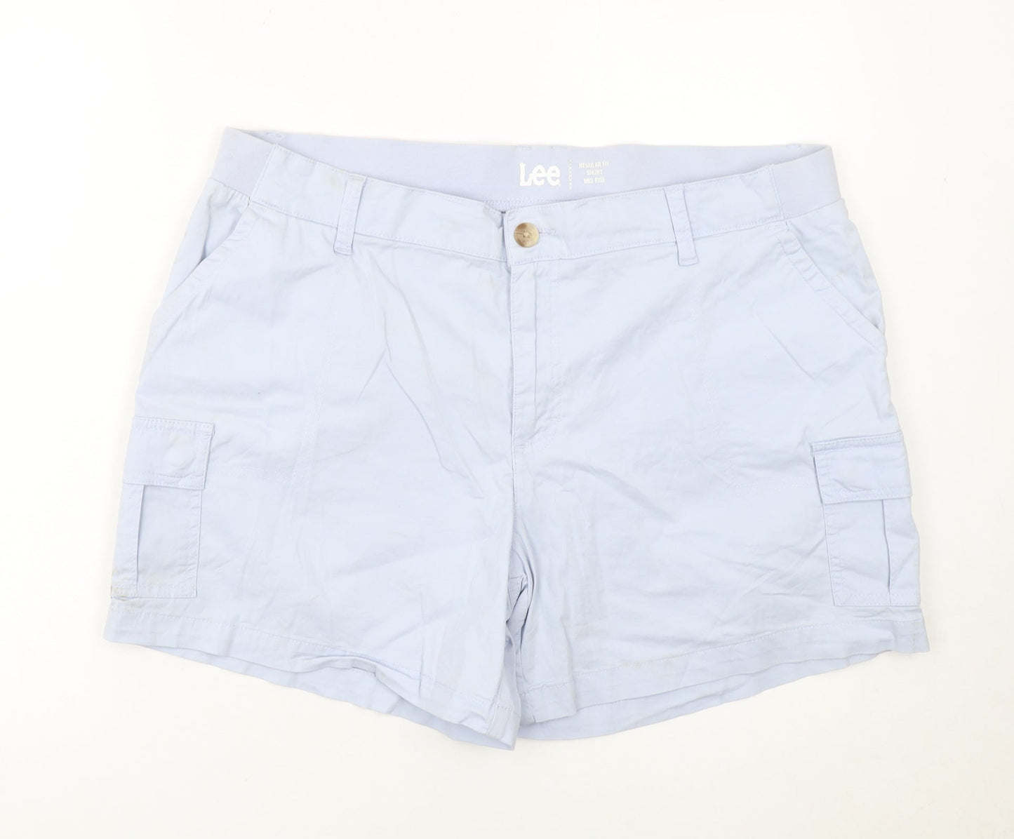 Lee Women's Light Blue Cargo Shorts Size 18M Regular Fit Mid Rise Cotton Blend