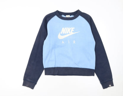 Additional front view of Nike girls’ blue pullover sweatshirt m 12 years logo crew neck jumper