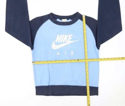 Back view of Nike girls’ blue pullover sweatshirt m 12 years logo crew neck jumper