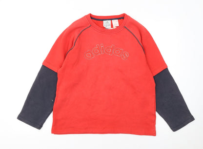 Additional front view of Adidas boys’ red pullover sweatshirt 14 years logo athletic fleece top