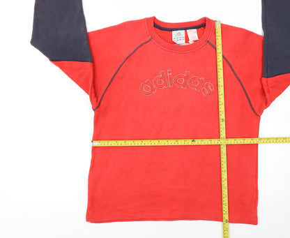 Back view of Adidas boys’ red pullover sweatshirt 14 years logo athletic fleece top