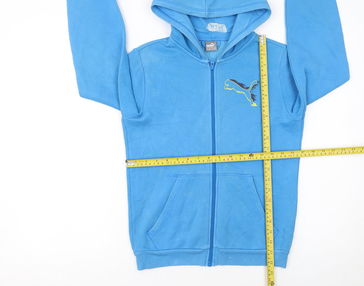 Puma Boys Blue Full Zip Hoodie Size 152 Fleece Logo Hooded Sweatshirt
