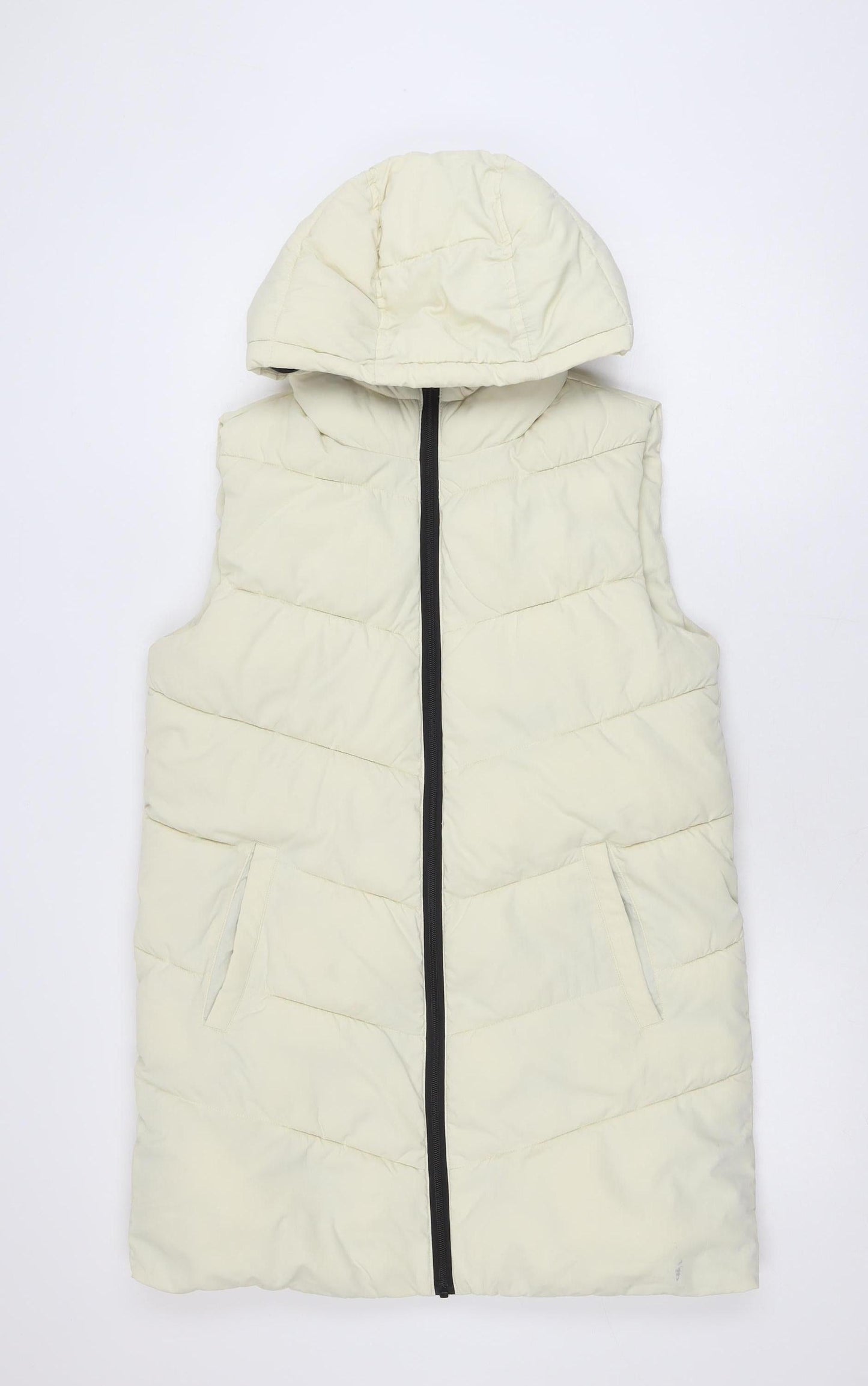 ADPT. Women's Ivory Long Puffer Hooded Waistcoat Size S
