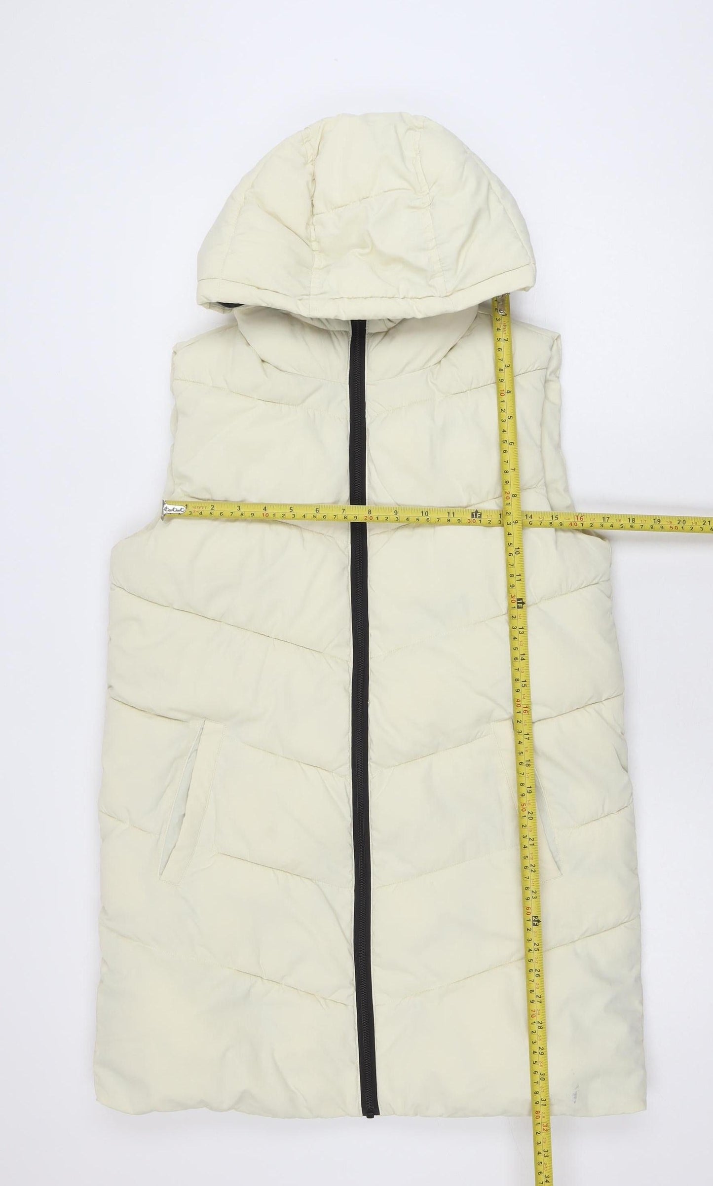 ADPT. Women's Ivory Long Puffer Hooded Waistcoat Size S