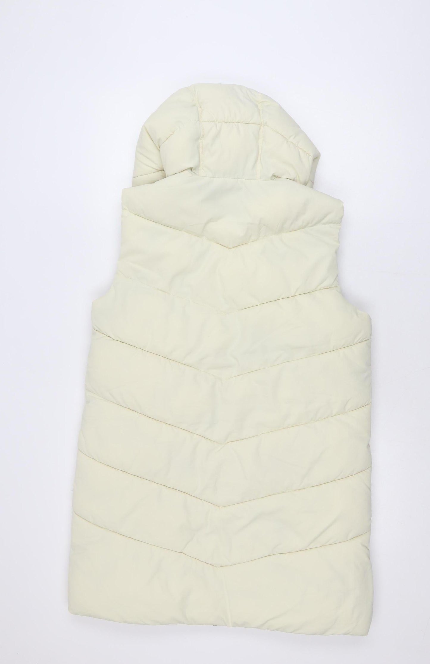 ADPT. Women's Ivory Long Puffer Hooded Waistcoat Size S