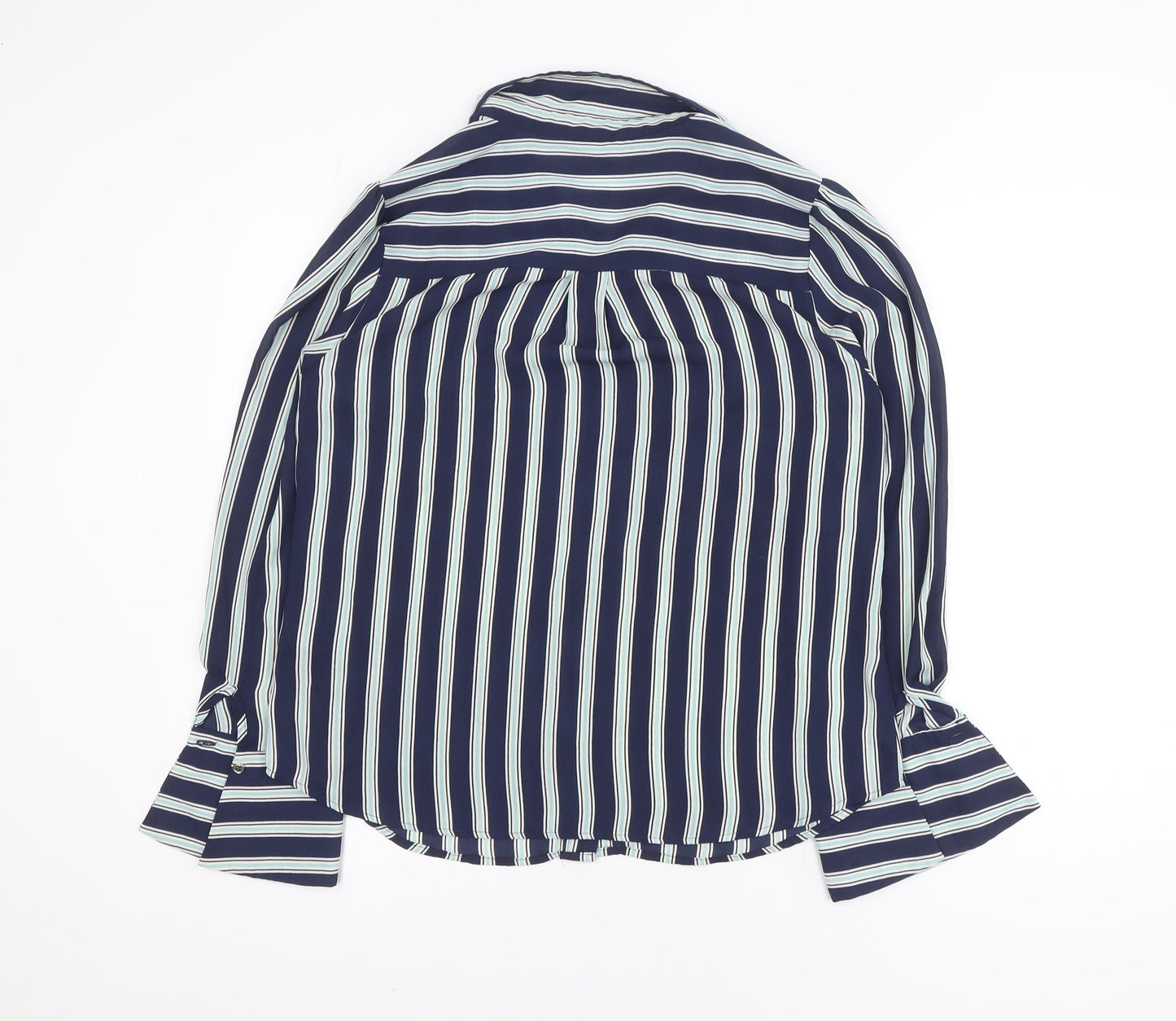 Oasis Women Blue Striped Long Sleeve Button-Up Shirt Size 14