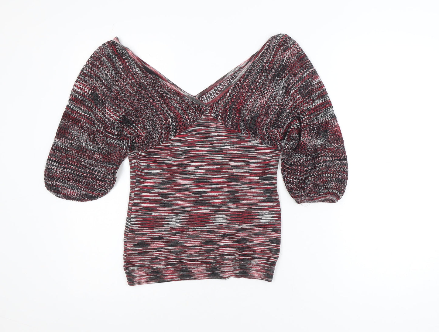 Windsor Womens Multicoloured L Cropped Knit V-Neck Puff Sleeve Blouse