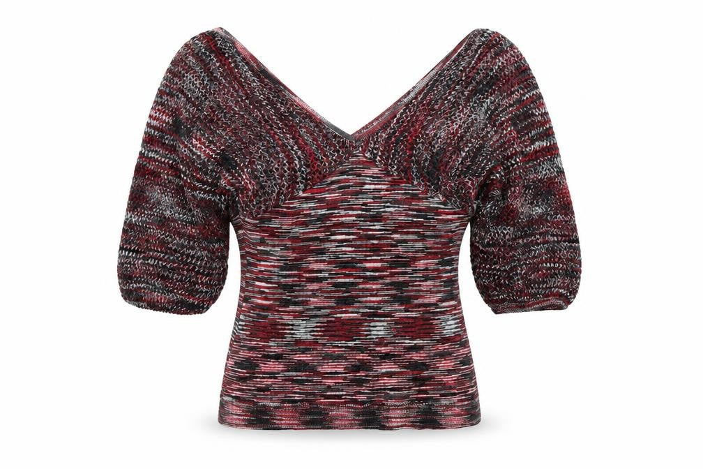 Windsor Womens Multicoloured L Cropped Knit V-Neck Puff Sleeve Blouse