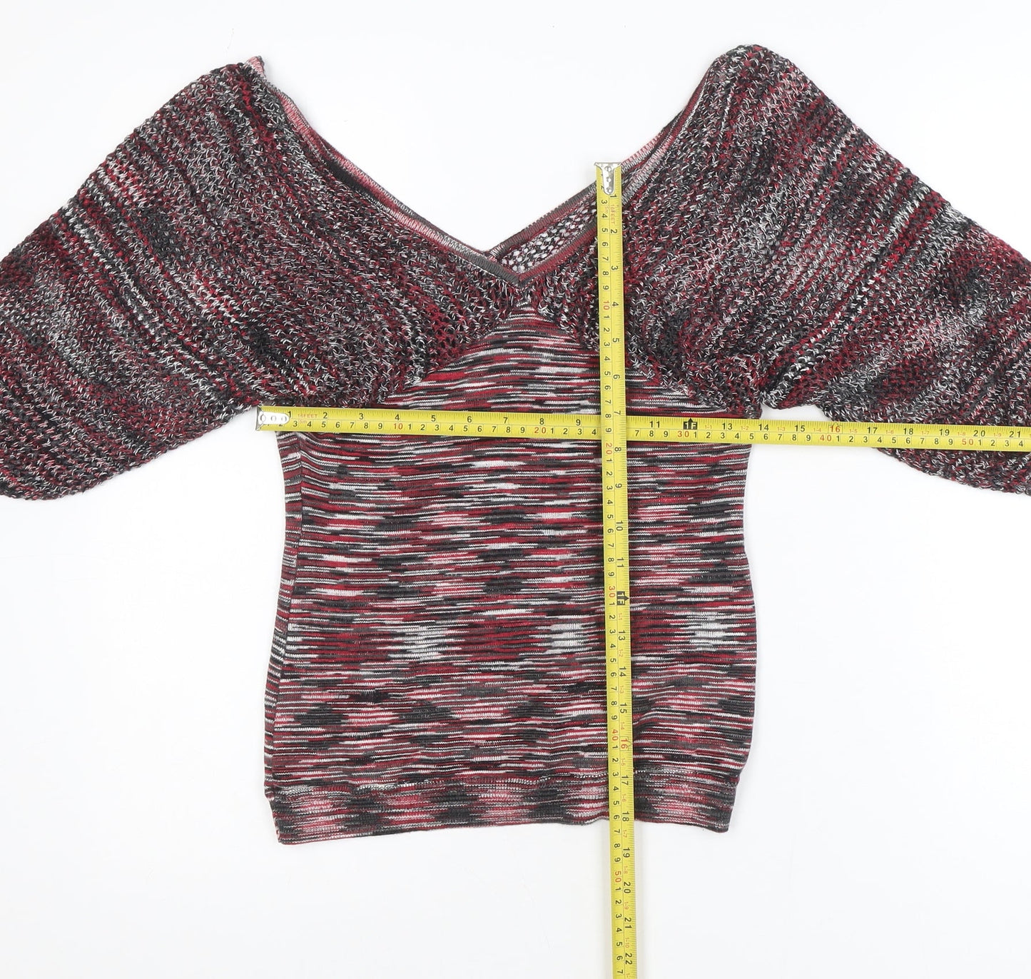 Windsor Womens Multicoloured L Cropped Knit V-Neck Puff Sleeve Blouse