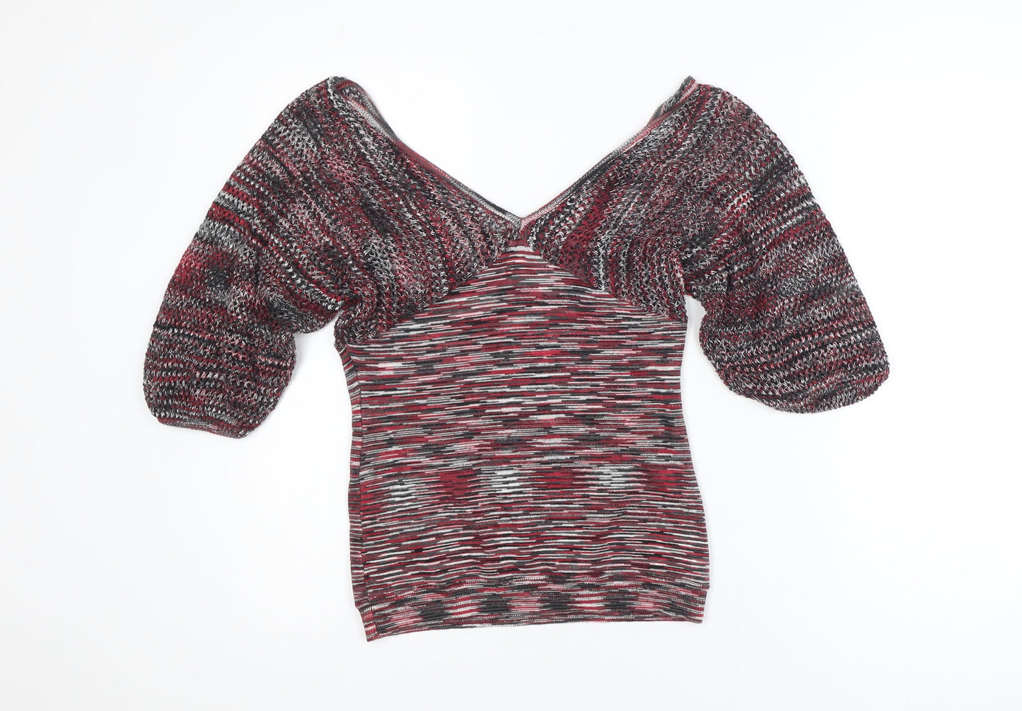 Windsor Womens Multicoloured L Cropped Knit V-Neck Puff Sleeve Blouse