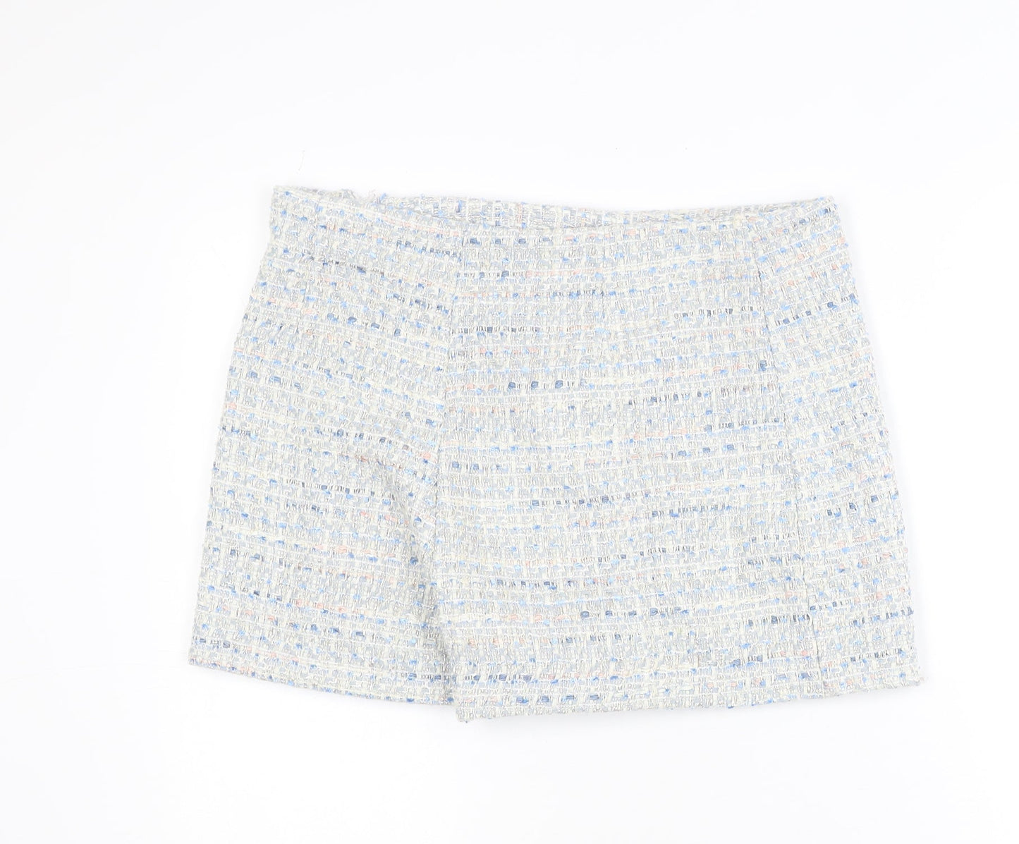 Zara Women Blue Tweed High Rise Skort Shorts L Bouclé
