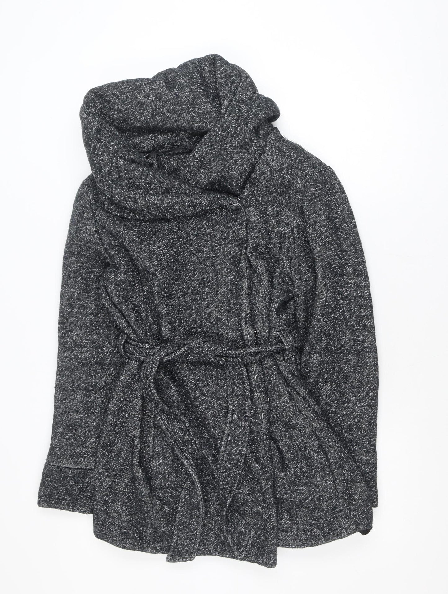 New Look Women's Grey Belted Knit Overcoat Size 14