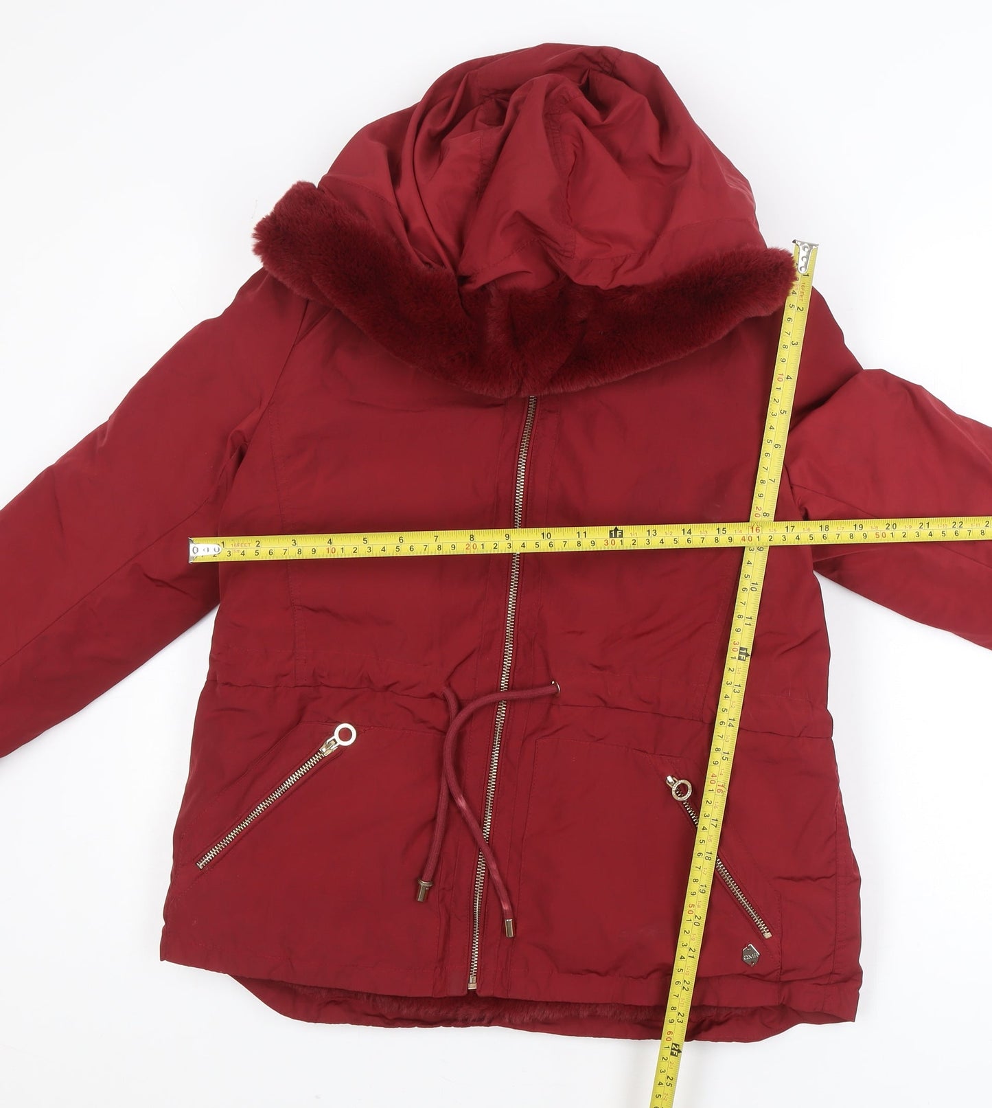 Quebramar Womens Red Hooded Parka Jacket XS Polyester Lined
