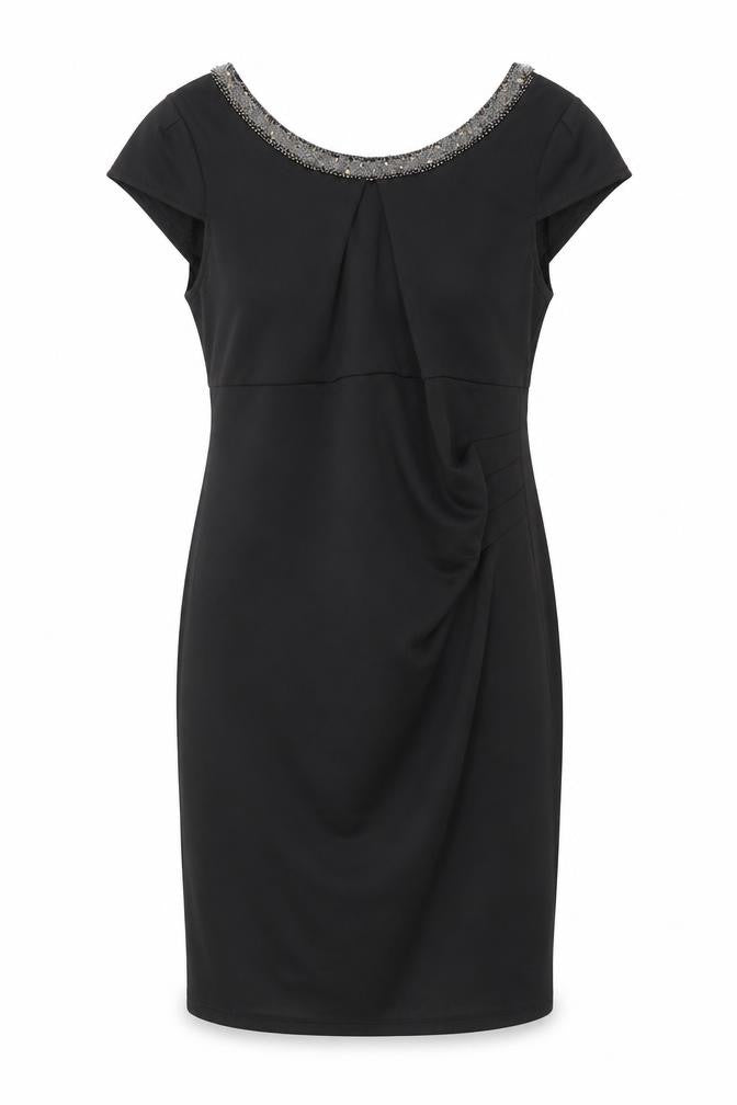 Dunnes Womens Black Size 14 Sheath Beaded Neck Party Dress