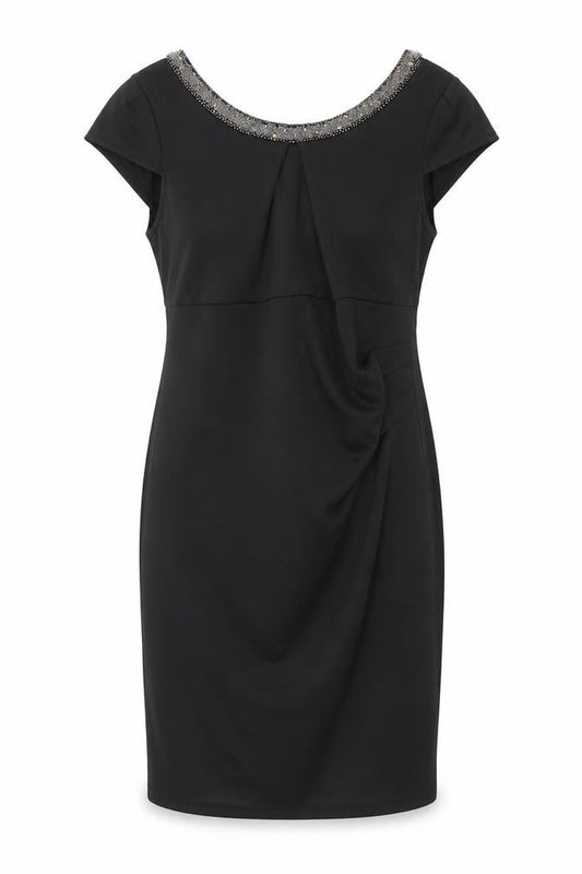 Dunnes Womens Black Size 14 Sheath Beaded Neck Party Dress