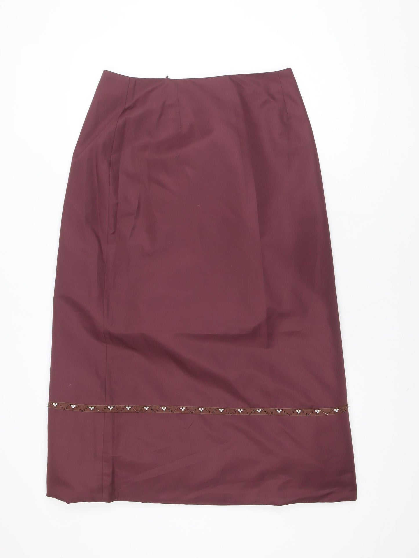 VILA Women’s Midi Burgundy Pencil Skirt Lined Beaded Detail Size L
