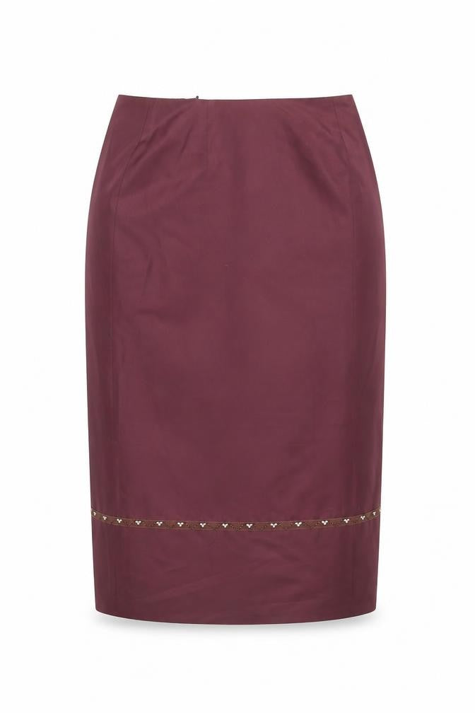 VILA Women’s Midi Burgundy Pencil Skirt Lined Beaded Detail Size L