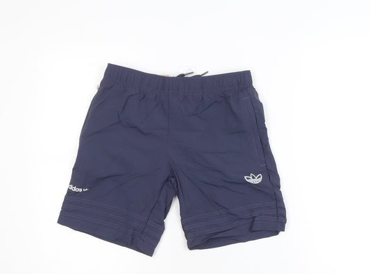 Adidas Boys Blue Athletic Shorts 11-12 Years Regular Fit Elastic Waist