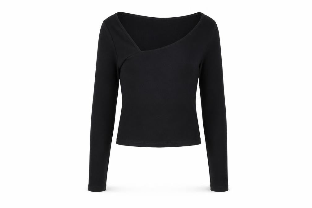 ZARA Women's Black One Shoulder Long Sleeve Cropped Top S