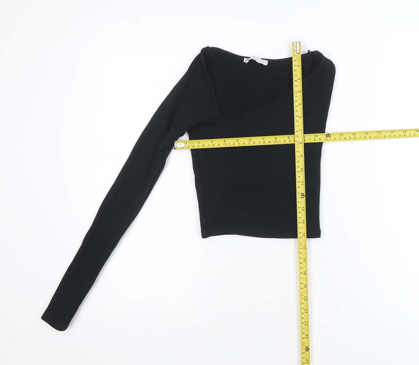 ZARA Women's Black One Shoulder Long Sleeve Cropped Top S
