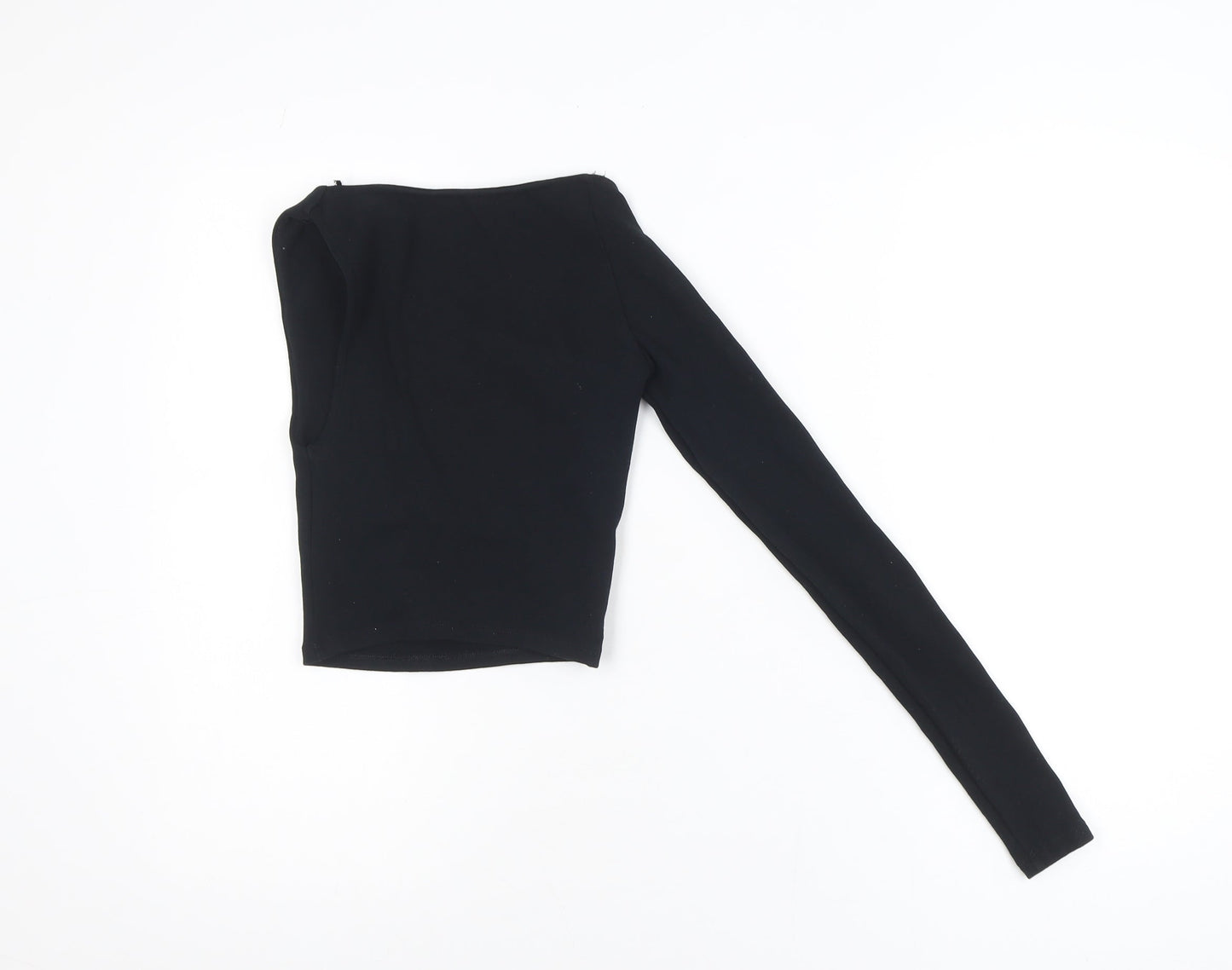 ZARA Women's Black One Shoulder Long Sleeve Cropped Top S
