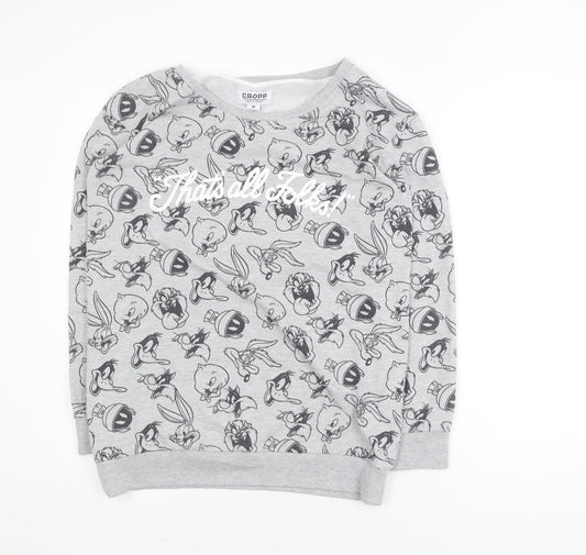 Preloved Cropp Mens Grey Cartoon Graphic Pullover Sweatshirt M - Front