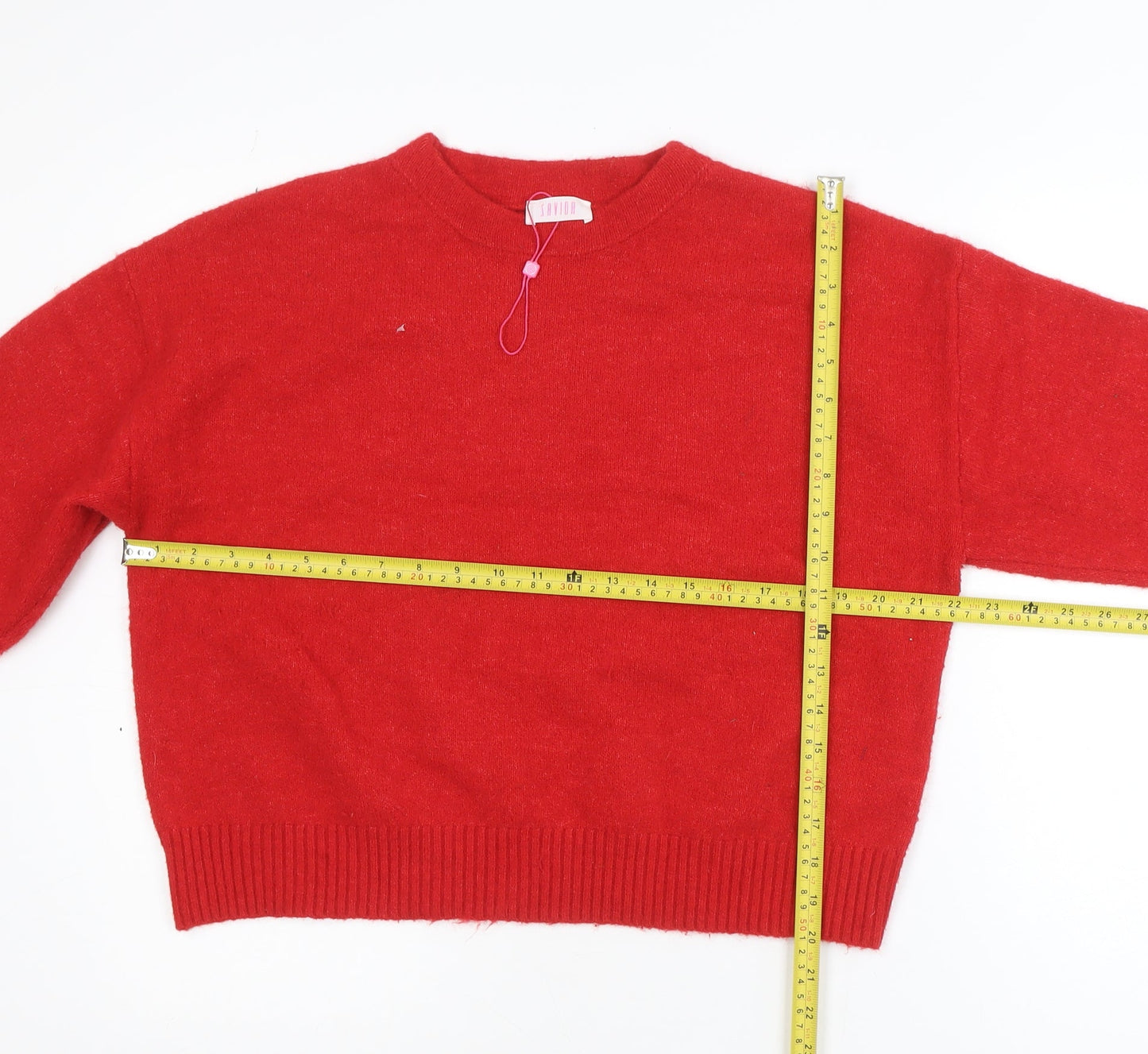Savida Women Red Crew Neck Long Sleeve Pullover Jumper Size 14