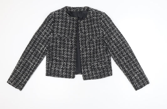Dunnes Women Black & White Bouclé Cropped Blazer Size 8
