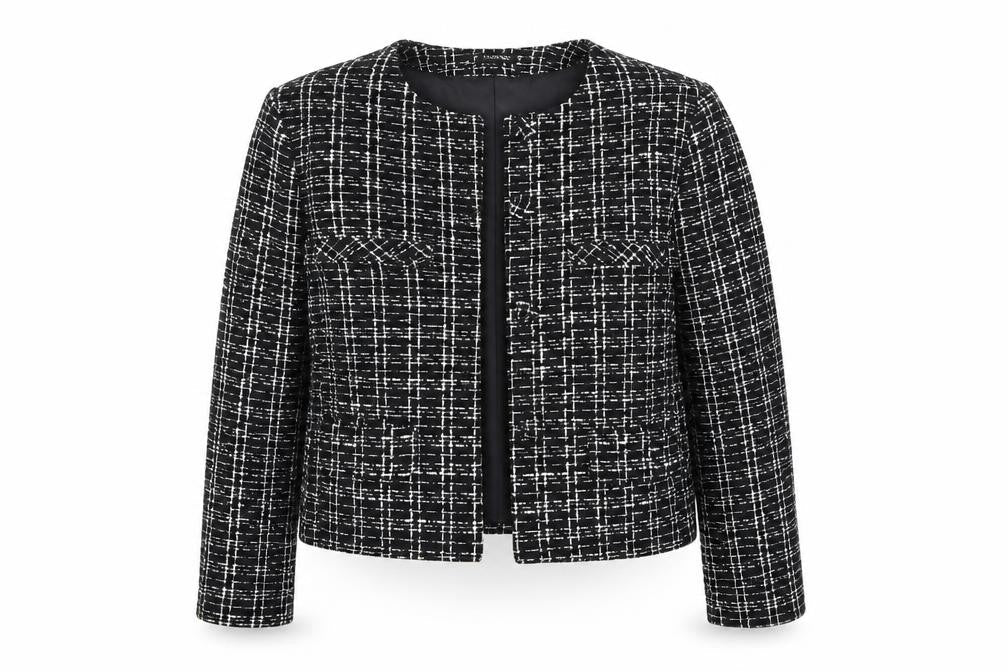 Dunnes Women Black & White Bouclé Cropped Blazer Size 8