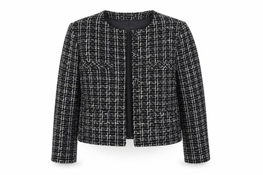 Dunnes Women Black & White Bouclé Cropped Blazer Size 8