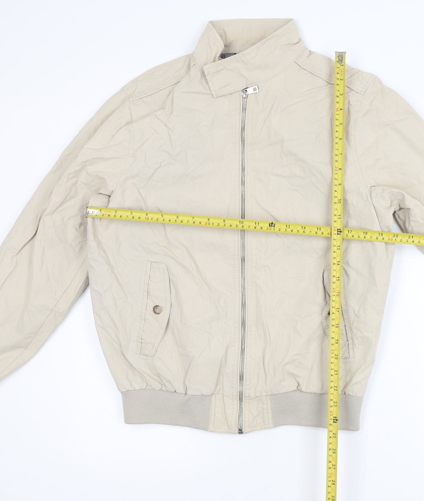 Primark Men's Beige Bomber Jacket Medium Cotton Blend Full Zip