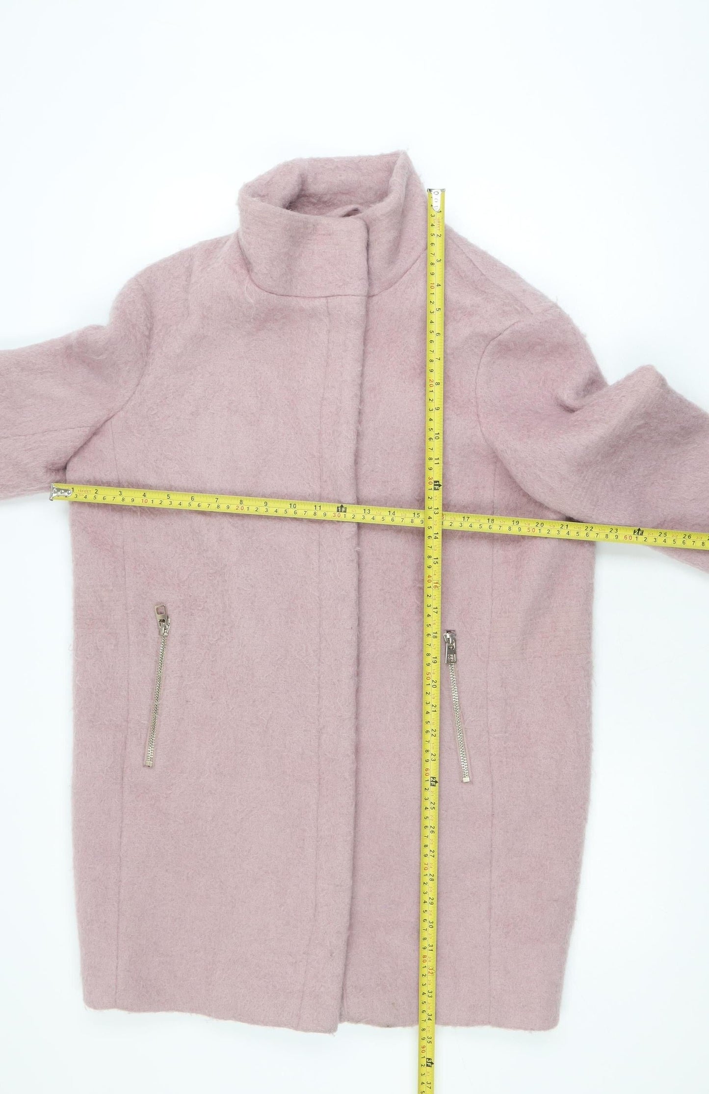 H&M Women Pink Wool Blend Mid-Length Zip Overcoat Size 8