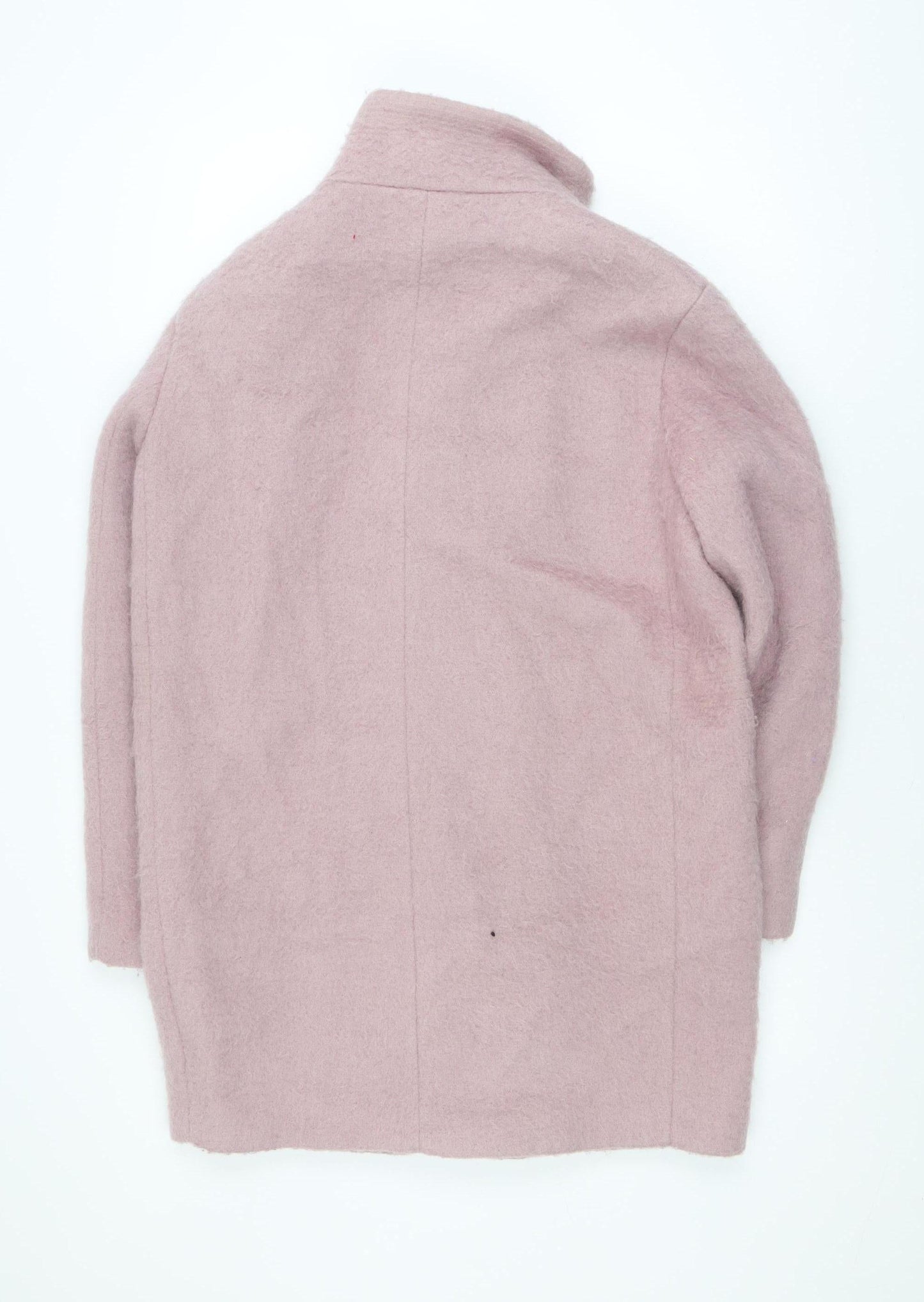 H&M Women Pink Wool Blend Mid-Length Zip Overcoat Size 8