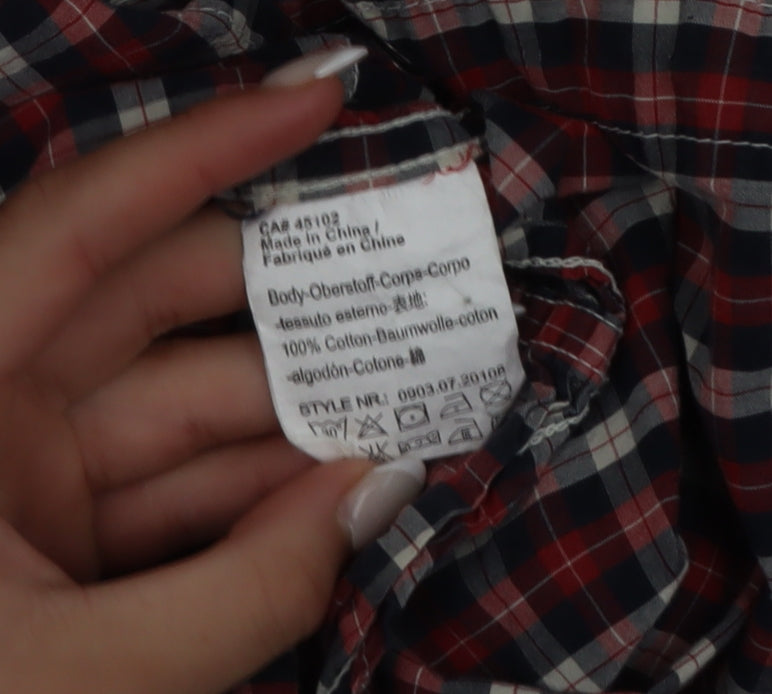 Scotch & Soda Men's Red Check Military Embroidered Button-Up Shirt XL