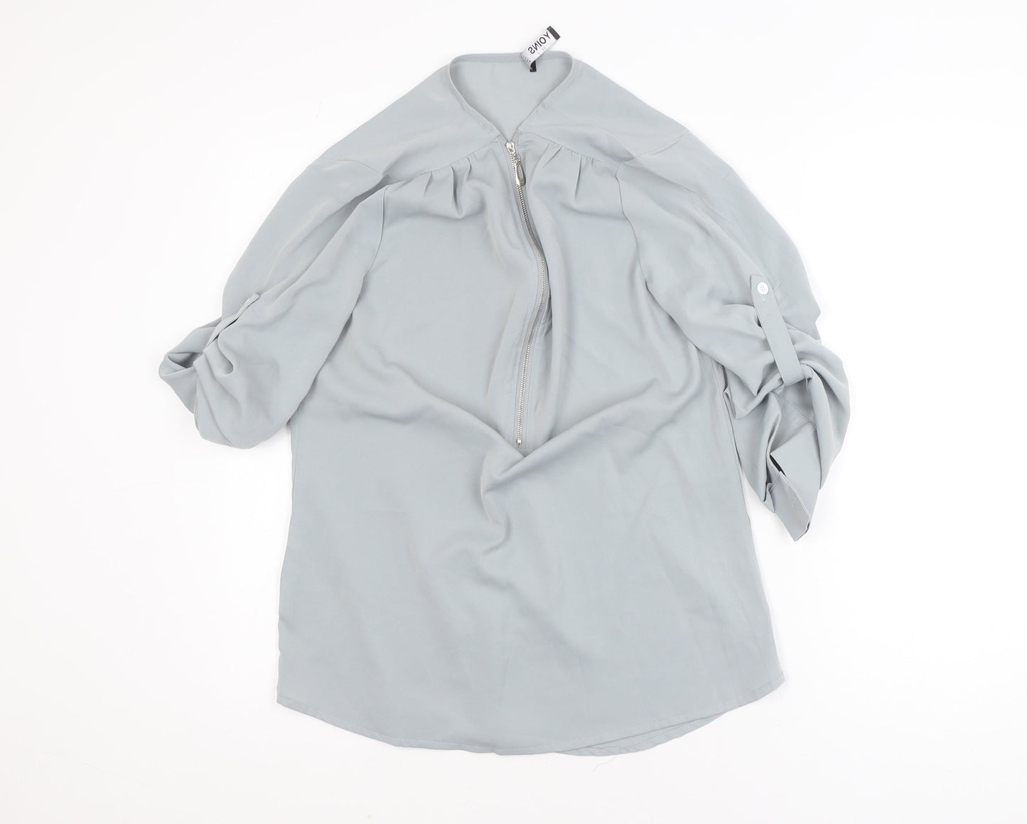 Yoins Women’s Grey Zip Neck Chiffon Blouse Size S