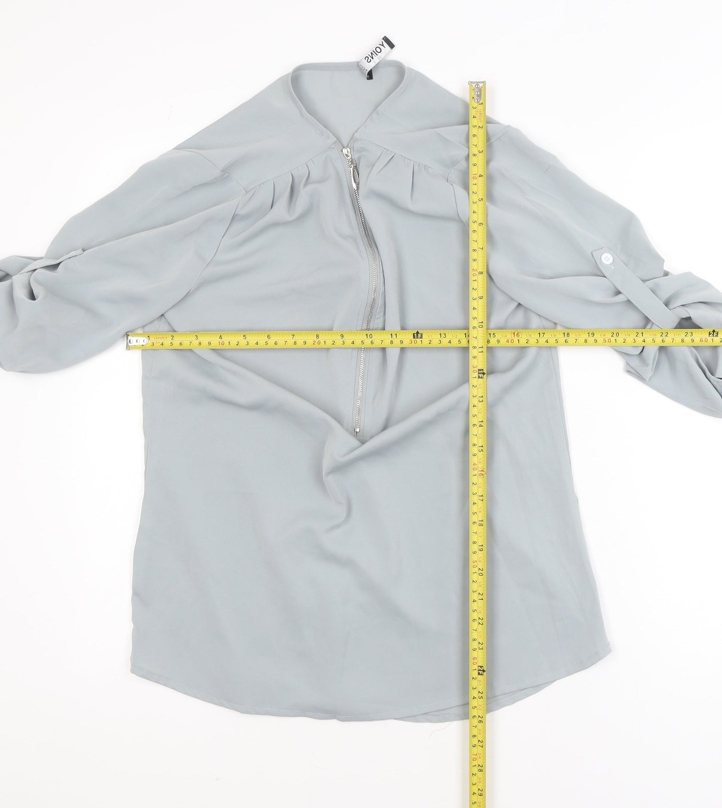 Yoins Women’s Grey Zip Neck Chiffon Blouse Size S