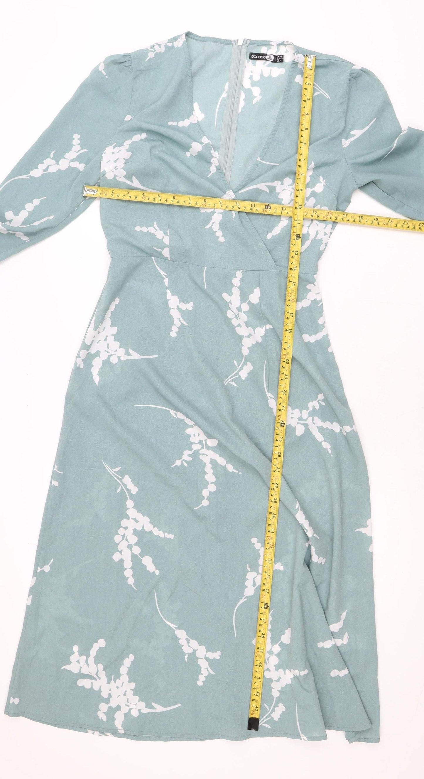 Boohoo Tall Womens Green Floral Midi Wrap Dress Size 10