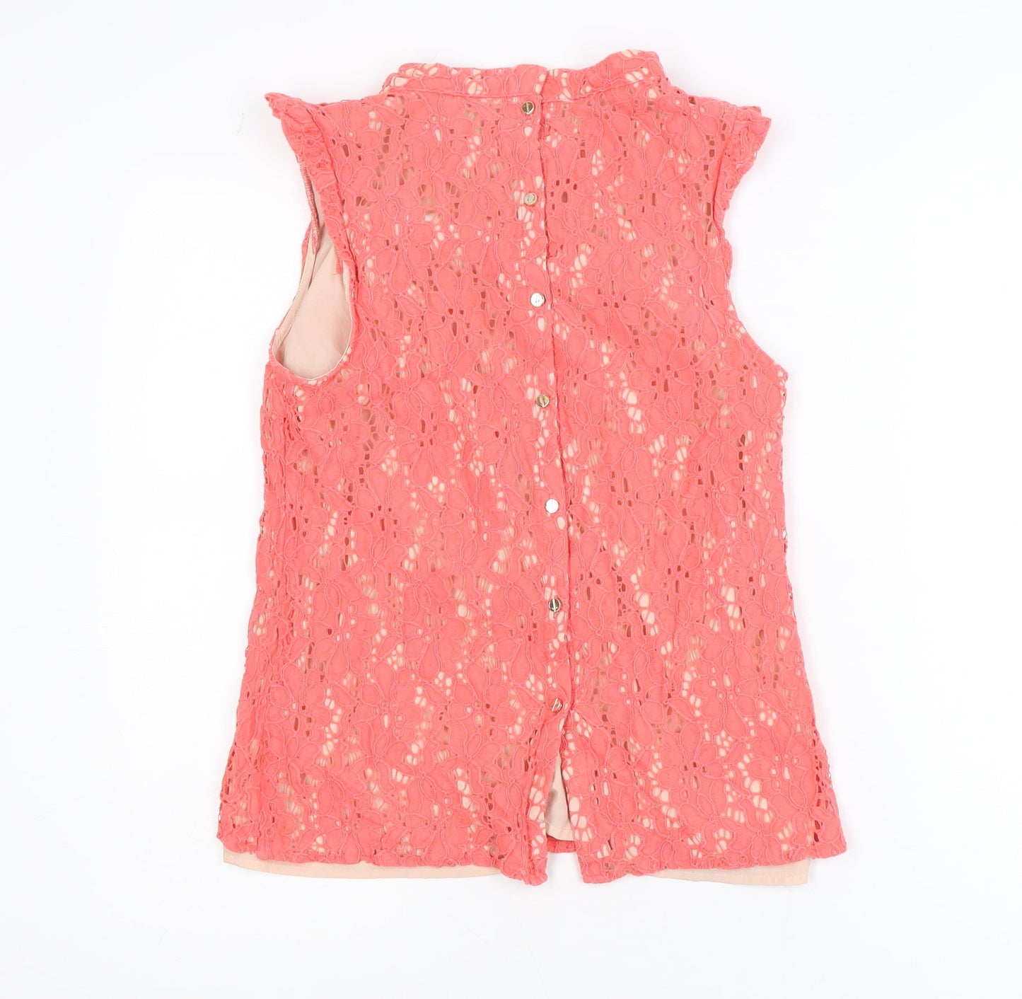 Oasis Women's Pink Lace Sleeveless Blouse Size 10 High Neck