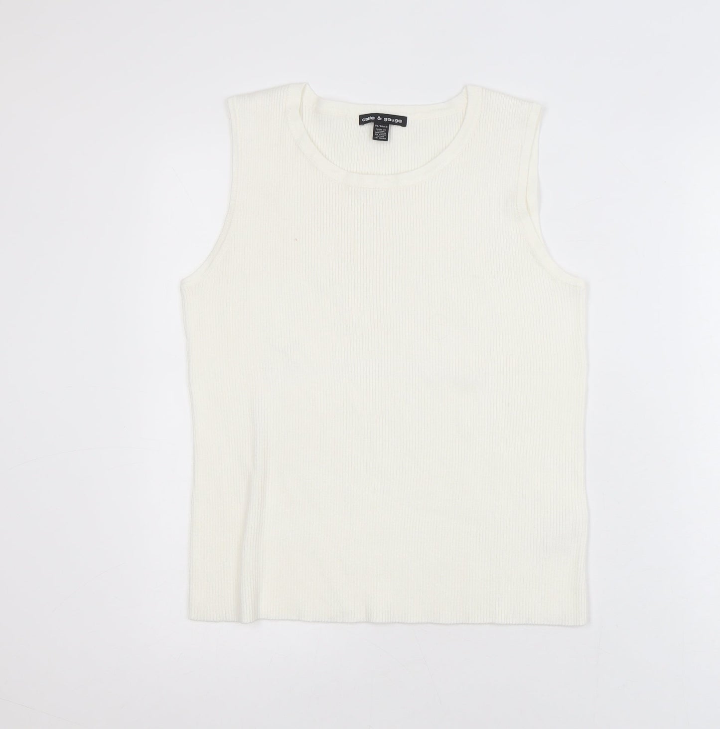 Cable & Gauge Women White Ribbed Sleeveless Tank Top XL Rayon Blend