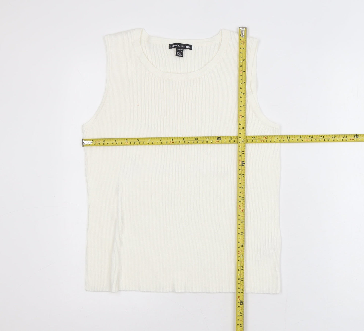 Cable & Gauge Women White Ribbed Sleeveless Tank Top XL Rayon Blend