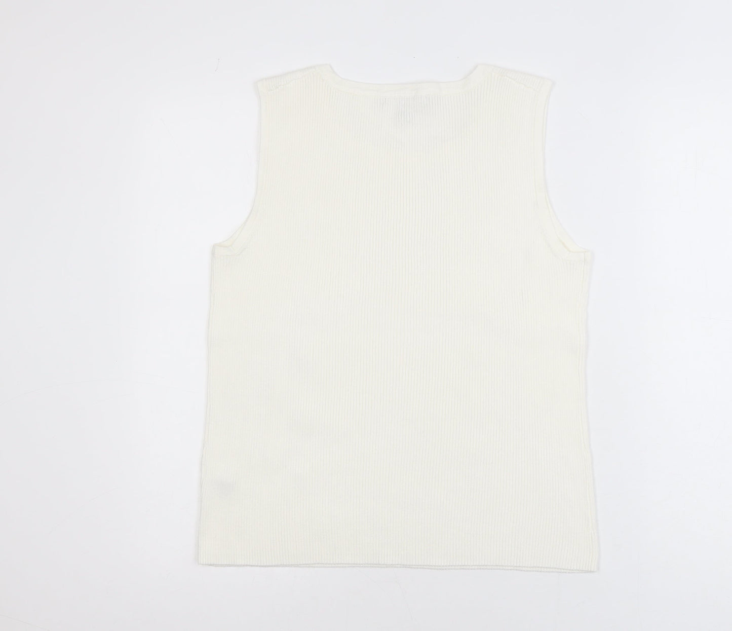 Cable & Gauge Women White Ribbed Sleeveless Tank Top XL Rayon Blend
