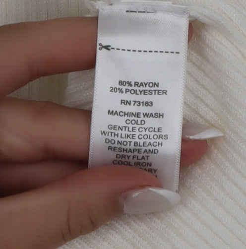 Cable & Gauge Women White Ribbed Sleeveless Tank Top XL Rayon Blend
