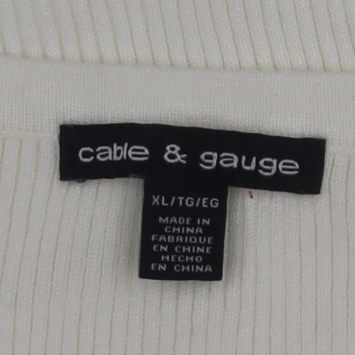 Cable & Gauge Women White Ribbed Sleeveless Tank Top XL Rayon Blend
