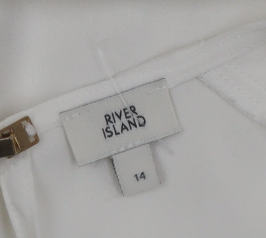 River Island Women White Size 14 Short Sleeve Woven Blouse
