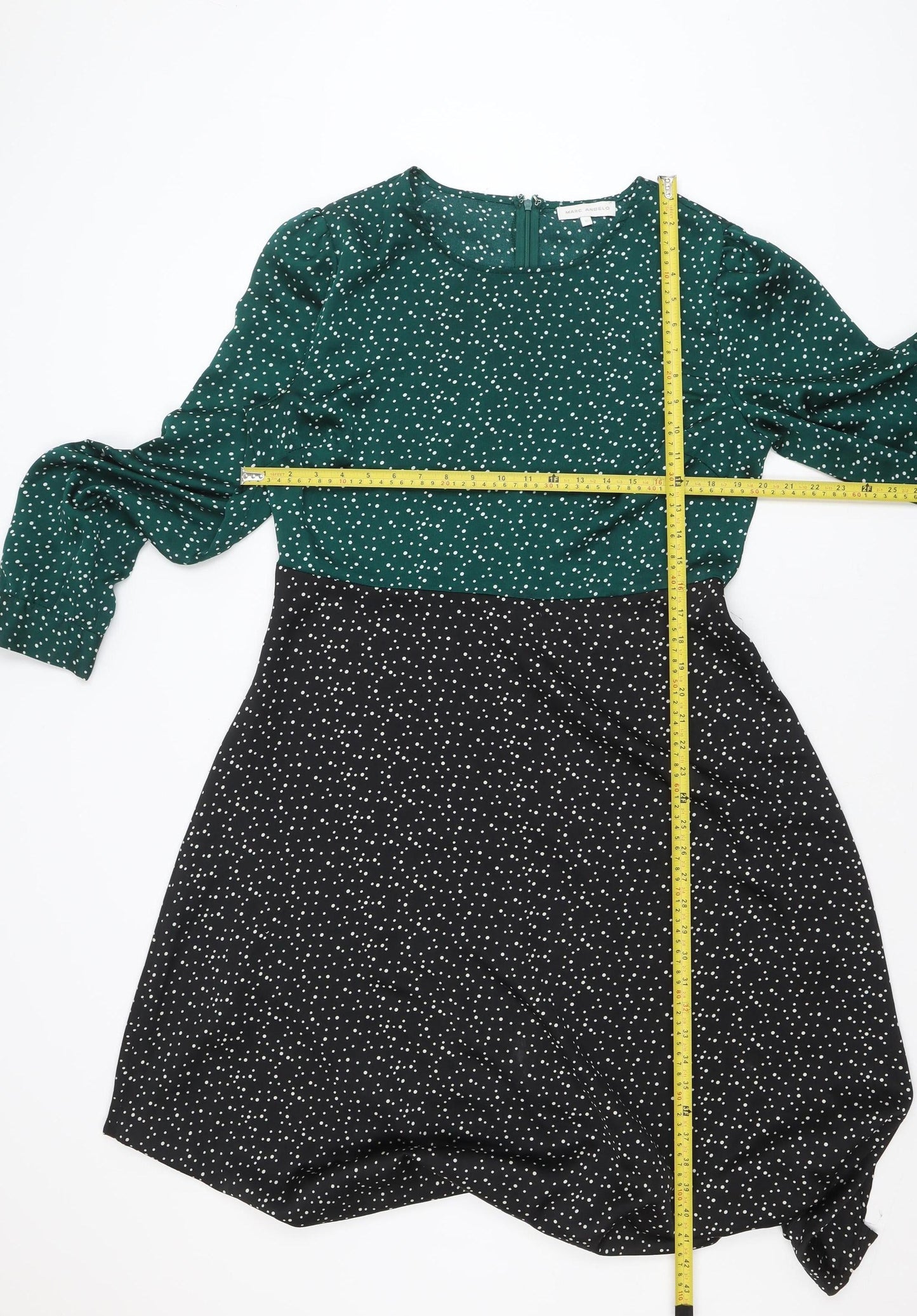 Marc Angelo Women's Green and Black Polka Dot A-Line Dress Size 16