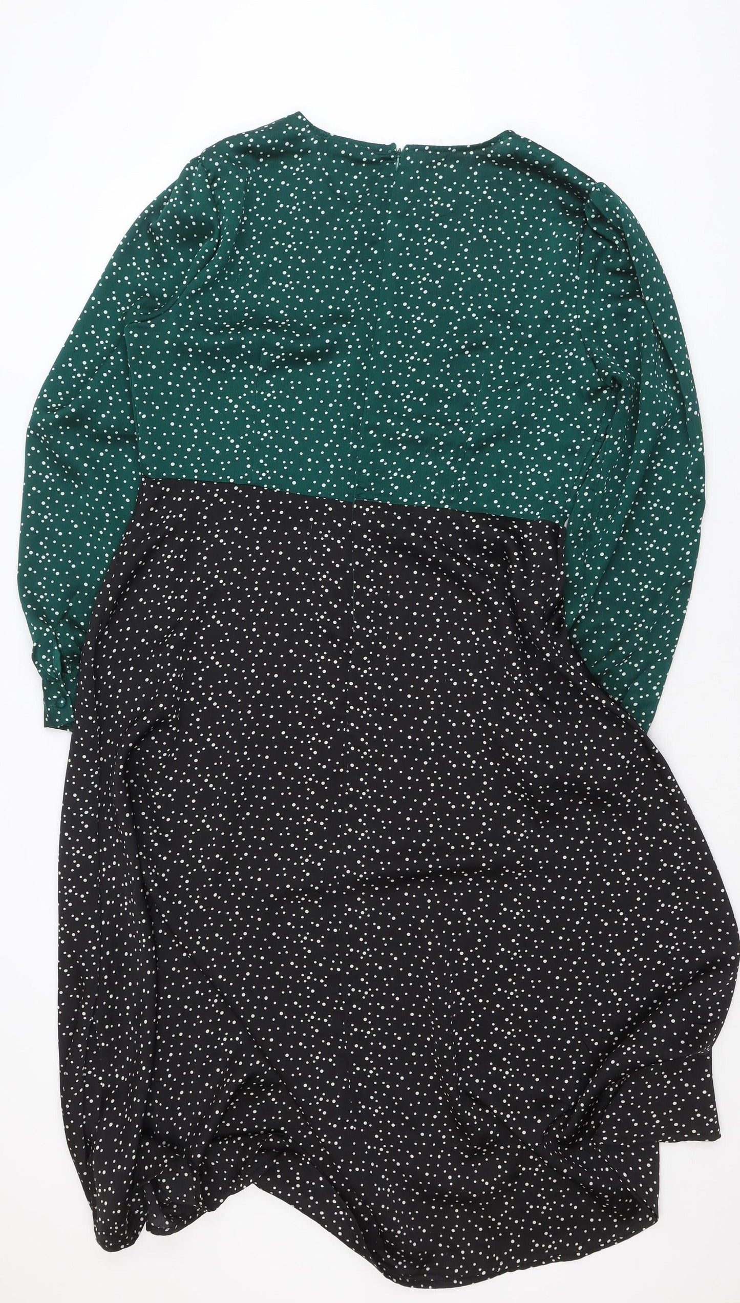 Marc Angelo Women's Green and Black Polka Dot A-Line Dress Size 16