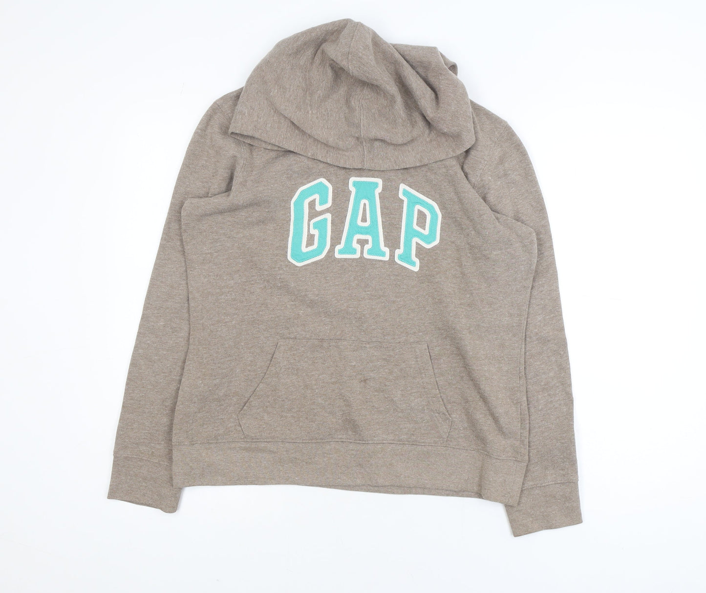GAP Women Beige Pullover Hoodie Medium Logo Casual Soft Fleece